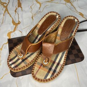 Burberry brand brown leather espadrille wedges